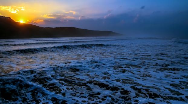 ocean, waves, sunset Wallpaper 2560x1440 Resolution