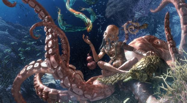 octopus, under water, beings Wallpaper 1440x2960 Resolution