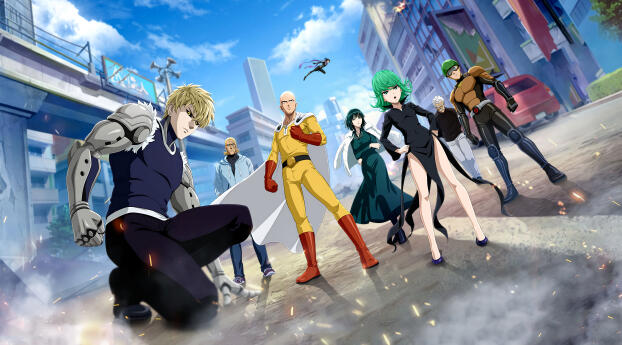 One-Punch Man HD All Character 4K Wallpaper 1440x2561 Resolution