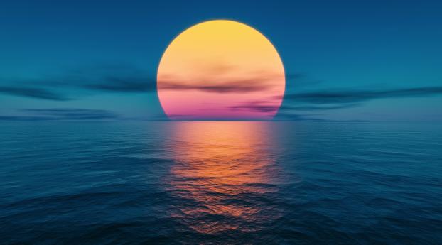 Outrun Sunset at the Ocean Wallpaper