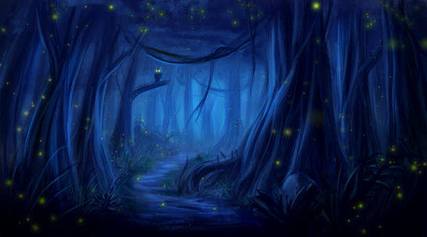 Owl Forest at Night Art Wallpaper