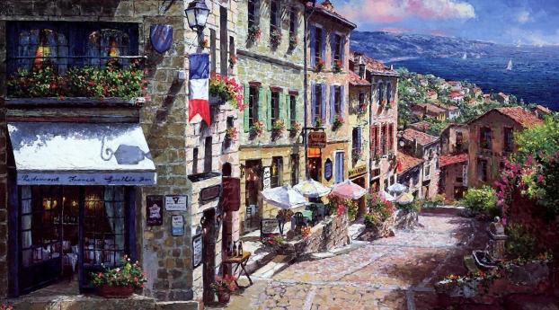 painting, france, town Wallpaper 640x1136 Resolution