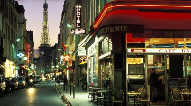 paris, street, evening Wallpaper 1440x2960 Resolution