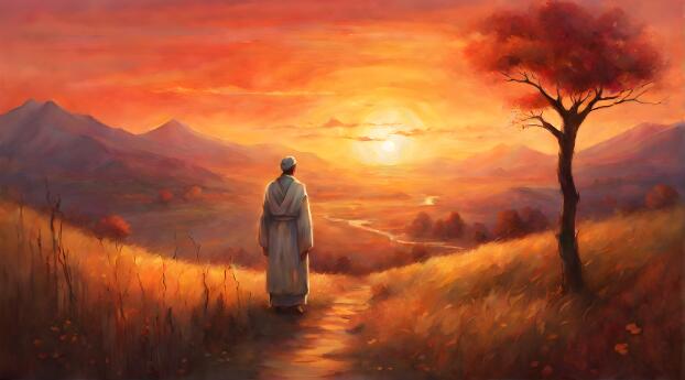 Path of Spiritual HD Sunset Painting Wallpaper 1440x3160 Resolution