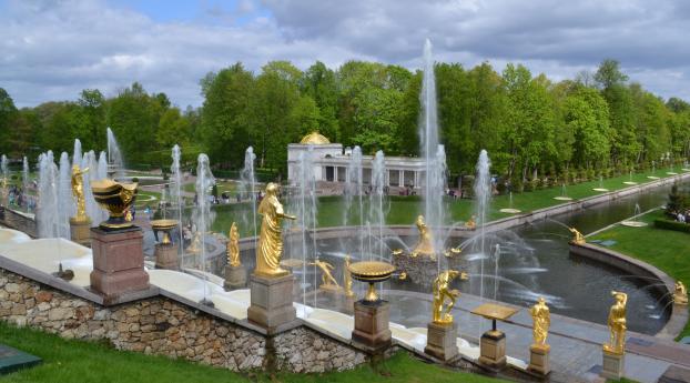 peterhof, fountains, park Wallpaper 2560x1024 Resolution