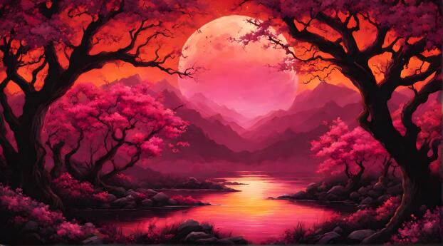 Pink Amazing Sunset HD Landscape Wallpaper 480x960 Resolution