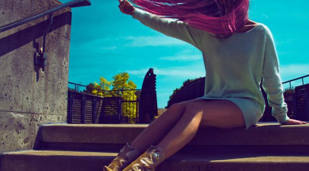 pink hair, girl, shadow Wallpaper 1440x900 Resolution