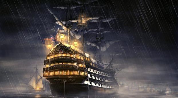 Pirates Of The Caribbean Ship Artwork Wallpaper 640x960 Resolution