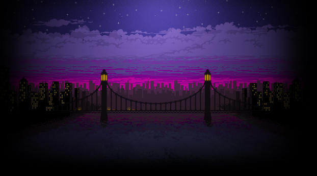 Pixel Art Bridge Night Wallpaper 1280x2120 Resolution