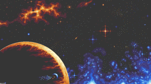 Pixel Art Skies Ablaze Digital Space Wallpaper