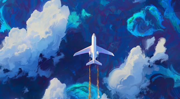 Plane And Clouds Artistic Digital Art Wallpaper
