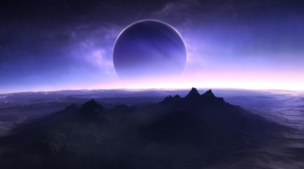 Planet And Mountains Artistic Wallpaper 480x800 Resolution