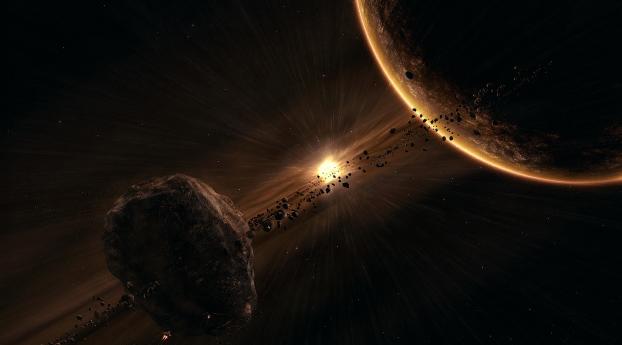 planet, asteroids, splinters Wallpaper 2048x1152 Resolution