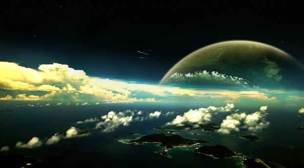 planet, clouds, sky Wallpaper 1600x900 Resolution