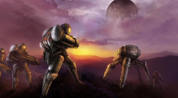 planet, cyborgs, soldiers Wallpaper