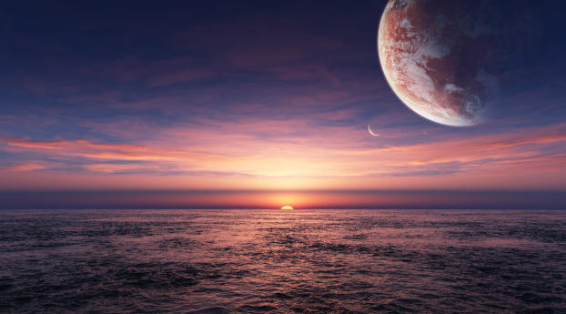 planet, space, sea Wallpaper 2560x1024 Resolution