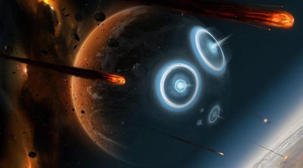 planets, asteroids, attack Wallpaper 2560x1600 Resolution