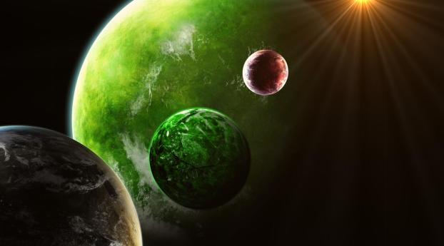 planets, green, red Wallpaper 480x800 Resolution