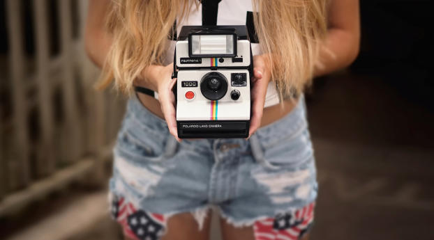 polaroid, camera, girl Wallpaper 1080x2310 Resolution
