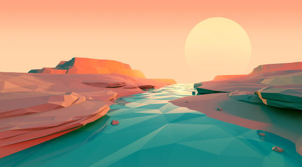 Polygon Lake Sunset Wallpaper 768x1280 Resolution