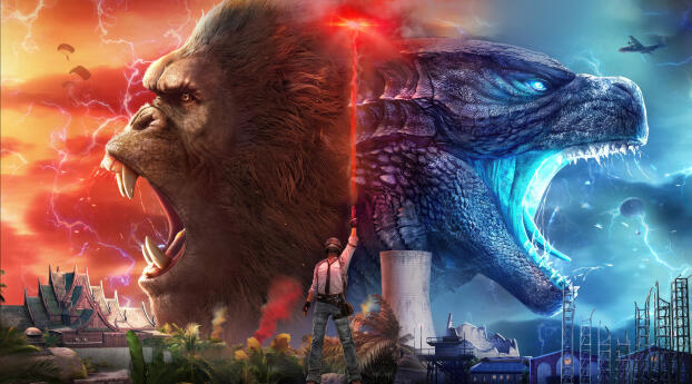 PUBG x Godzilla King Kong Wallpaper 2560x1600 Resolution
