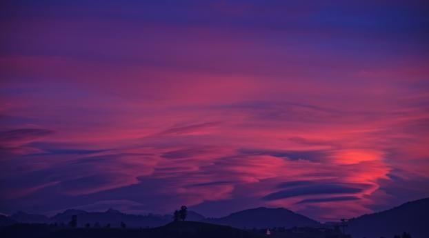 Purple Sky Clouds Mountains Wallpaper