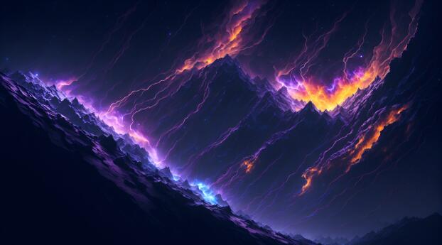 Purple Space Storm Cool AI Art Wallpaper 1600x400 Resolution