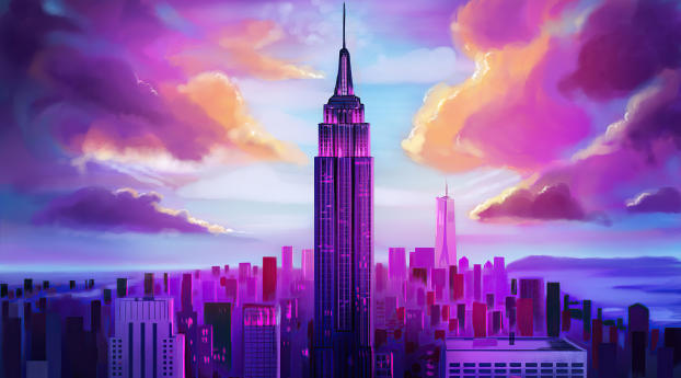 Purple Tall Buildings Minimal Wallpaper 1366x768 Resolution
