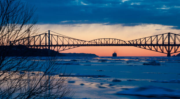 Quebec Bridge Saint Lawrence River in Canada Wallpaper 3449x1440 Resolution