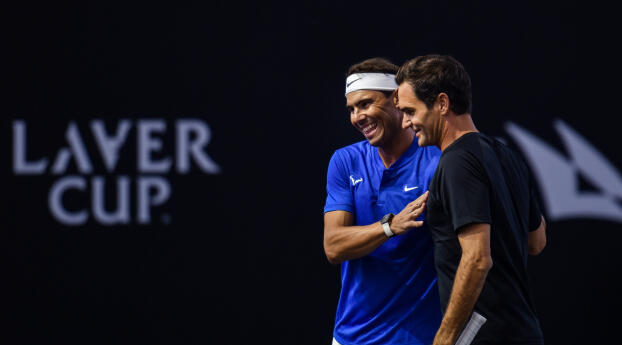 Rafael Nadal and Roger Federer Friendship Wallpaper 1366x768 Resolution