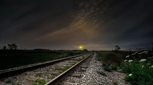 Railroad at Sunset Wallpaper 1080x2520 Resolution
