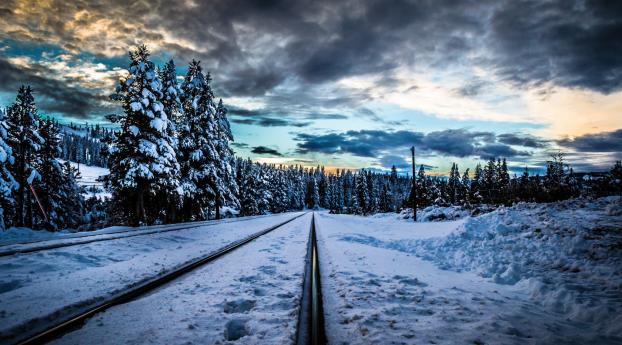 rails, railroad, winter Wallpaper