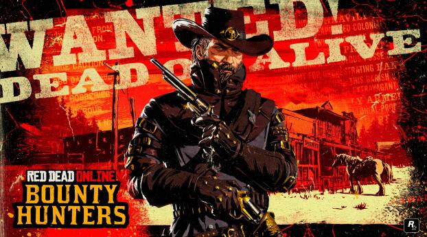 Red Dead Online Bounty Hunters Wallpaper 1080x2246 Resolution