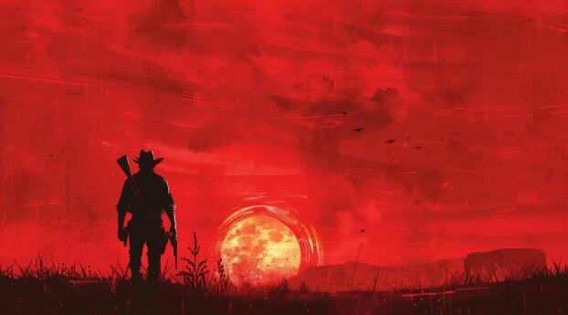 Red Dead Redemption 2 HD Cowboy Sunset Wallpaper 320x240 Resolution