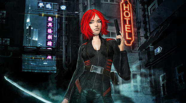 Red Hair Cyberpunk Girl Wallpaper 7620x4320 Resolution