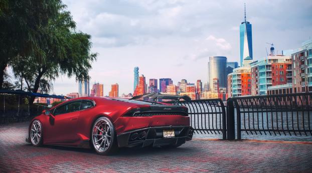 Red Lamborghini Huracan Supercar Vehicle Wallpaper 2560x1024 Resolution