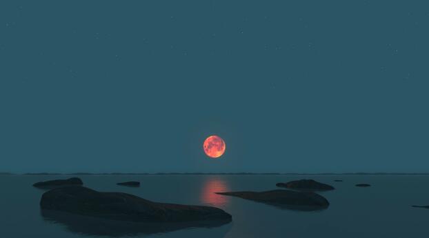 Red Moon Night HD Wallpaper 2560x1440 Resolution