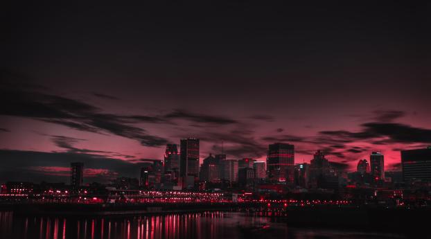 Red Night Panorama Buildings Lights And Red Sky Wallpaper 4128x2332 Resolution