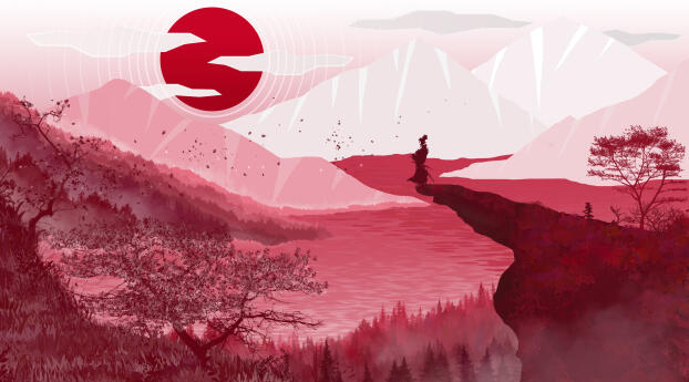 Red Planet Landscape Minimalist 4k Wallpaper 1024x576 Resolution