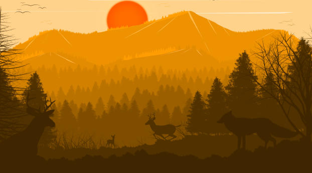 Red Sun Artistic Forest Wallpaper 320x480 Resolution