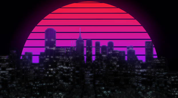Retro Neon Cityscape Wallpaper 1080x2160 Resolution