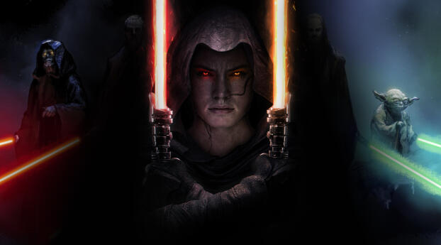 Rey Sith with Jedi Star Wars Wallpaper 828x1792 Resolution
