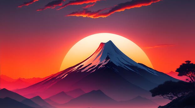 Rising Sun at Mountains 4K Background Wallpaper 1366x768 Resolution
