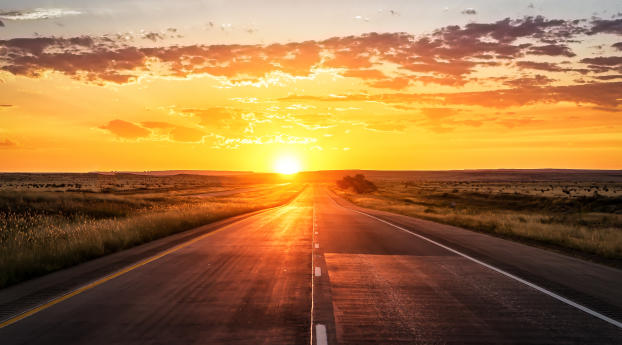 road, sunset, marking Wallpaper 1440x2960 Resolution