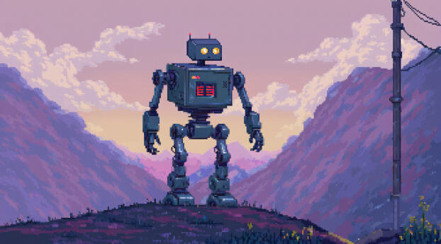 Robot Pixel Art Wallpaper 1080x2636 Resolution