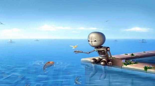 robot, water, poultry Wallpaper