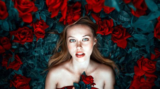 Ronny Garcia Model Covered In Red Flowers Wallpaper 1440x2880 Resolution