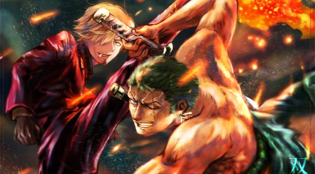 Roronoa Zoro vs Sanji One Piece Wallpaper 1080x2400 Resolution