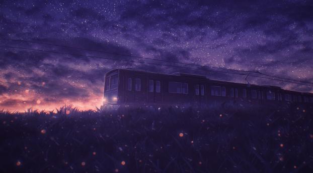Running Train in Starry Night Wallpaper 8000x9000 Resolution