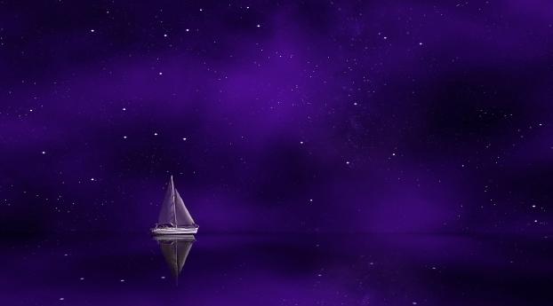 Sailing Ship In Purple Ocean Wallpaper